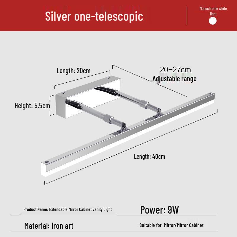 Nordic Minimalist Bathroom LED Telescopic Mirror Cabinet Vanity Light, Three-Color Wall Light for Bathroom.