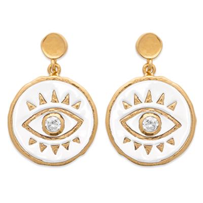[Q8165] - Pozlacené náušnice 'Kleopatra' bílo-zlaté (oko) - 20x14 mm
