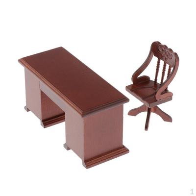 Dollhouse Furniture 1 12 Scale Wooden Writing Desk Set Computer Working Drawers for Dolls House
