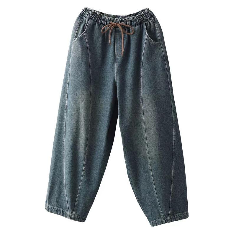 

Винтажные джинсы пэчворк свободного кроя женские осенние повседневные с высокой посадкой гаремные брюки женские 2025 новые XL синий