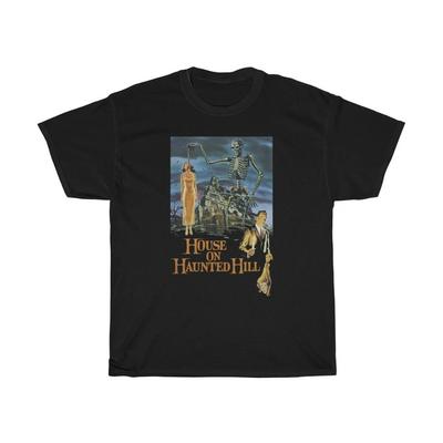 La Maison sur la Colline Hantée, T-shirt Noir Unisexe, Affiche de Film d'Horreur Campy de 1959