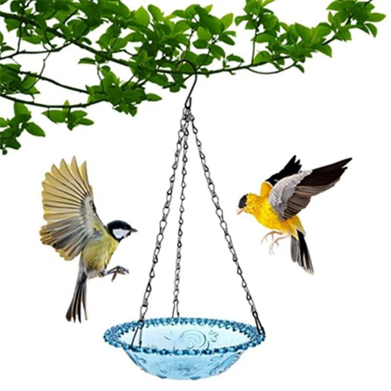 Hanging Glass Bird Feeder Bird Bath, Outdoor Garden Decoration Ornament, Can Be Hung Anywhere