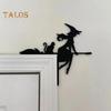 1/3Pcs Halloween Door Frame Decoration Wooden Black Broom Witch Skeleton Pumpkin Silhouette Door Corner Sign Front Door Edge Topper Sitter Ornament