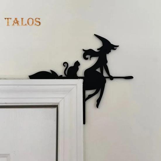 1/3Pcs Halloween Door Frame Decoration Wooden Black Broom Witch Skeleton Pumpkin Silhouette Door Corner Sign Front Door Edge Topper Sitter Ornament
