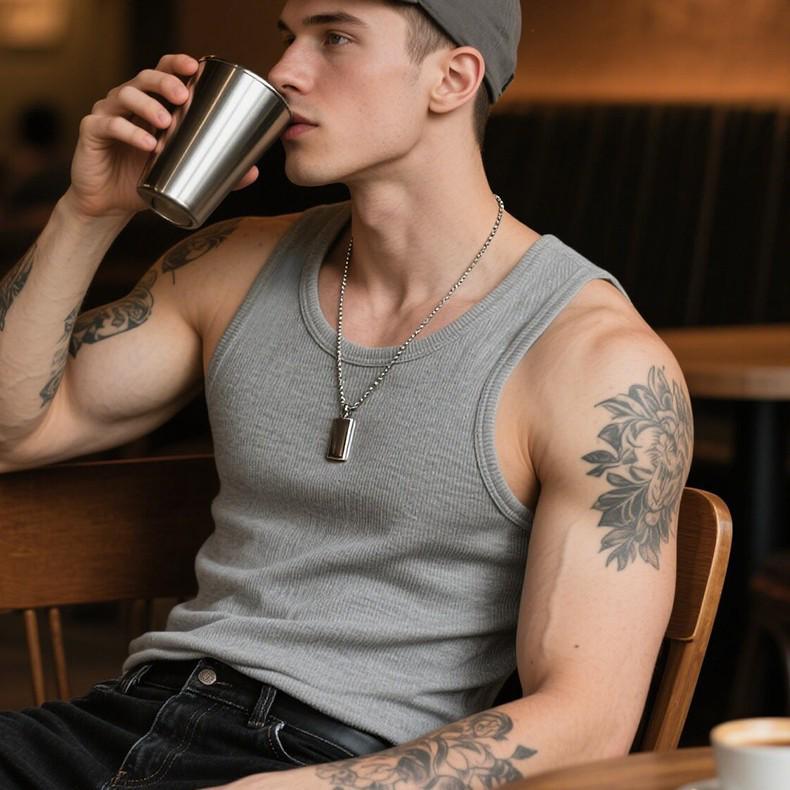 Vintage White Cotton Ribbed Tank Top for Men - Heavyweight Fitness Vest