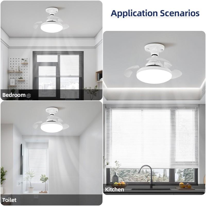 14inchs 24W Household Foldable Blade Small Exhaust Fan Electric Ceiling Fan With Light E27 Socket Invisible Ceiling Fan