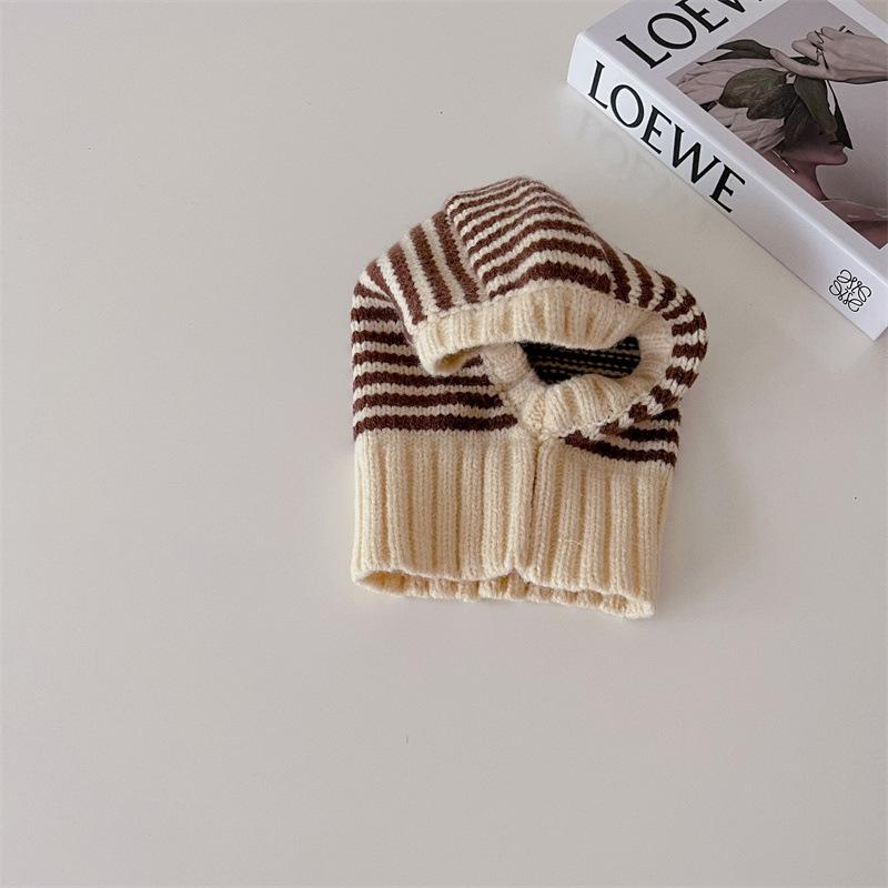 Korean Style Striped Knitted Baby Hat - Warm Wool Windproof Design for Autumn & Winter