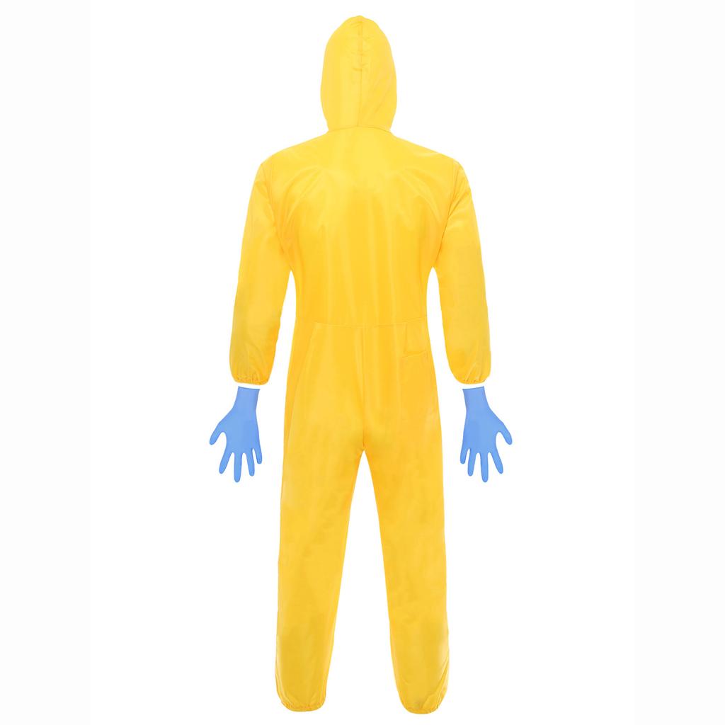 Salopetă completă cu glugă pentru bărbați, mâneci lungi, fermoar frontal, deschidere elastică, salopetă, costum hazmat, costum de Halloween