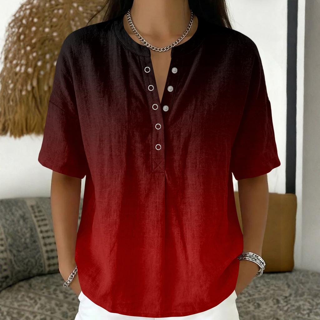 Women's Fashion Printed V Neck Short Sleeve Pullover Blouse Casual Loose Fit Lightweight Top for Everyday Wear