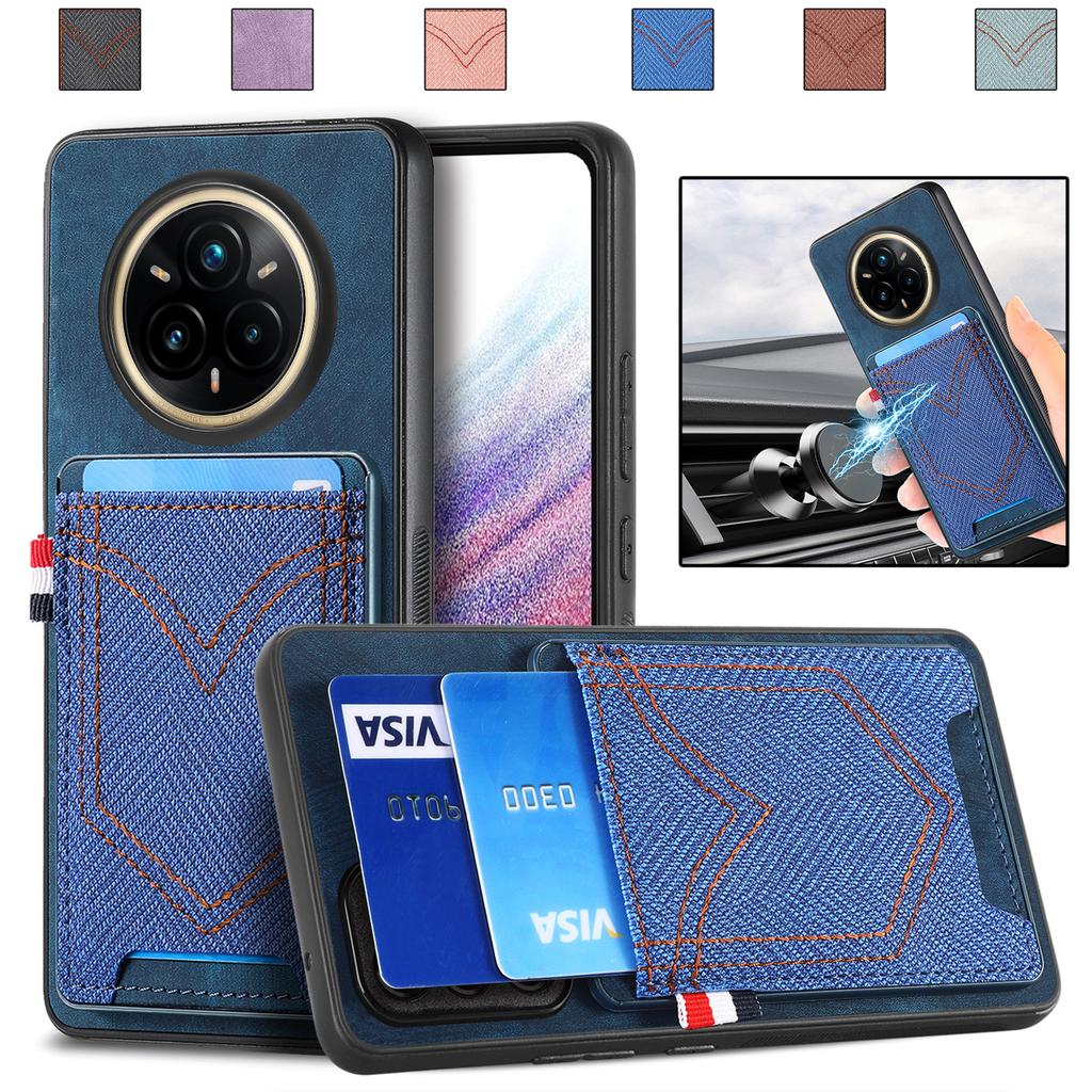 For Realme 14 Pro 5G Phone Case Retro Jean Cloth Texture Leather Back Cover with Card Holder