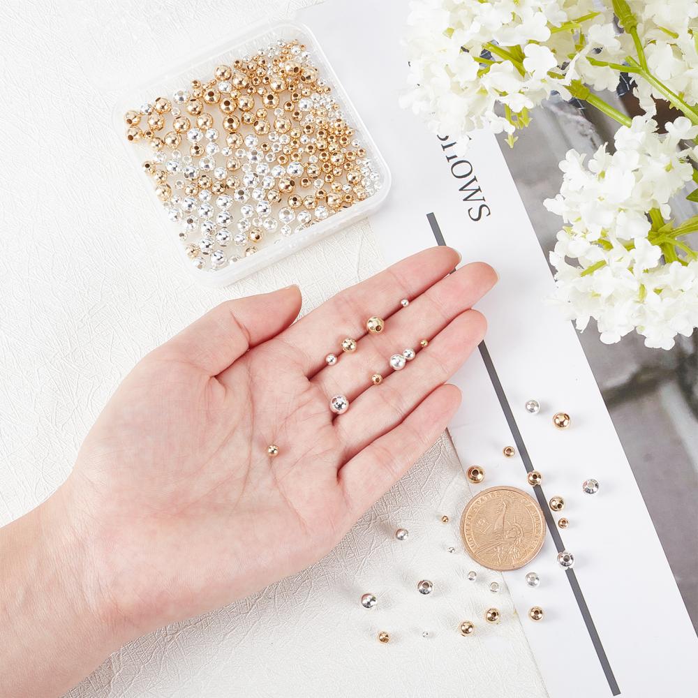 300Pcs 5 Style Brass Spacer Beads, Long-Lasting Plated, Round, Platinum & Golden, 2.3~6x2~5.5mm, Hole: 1~2mm, 30pcs/color