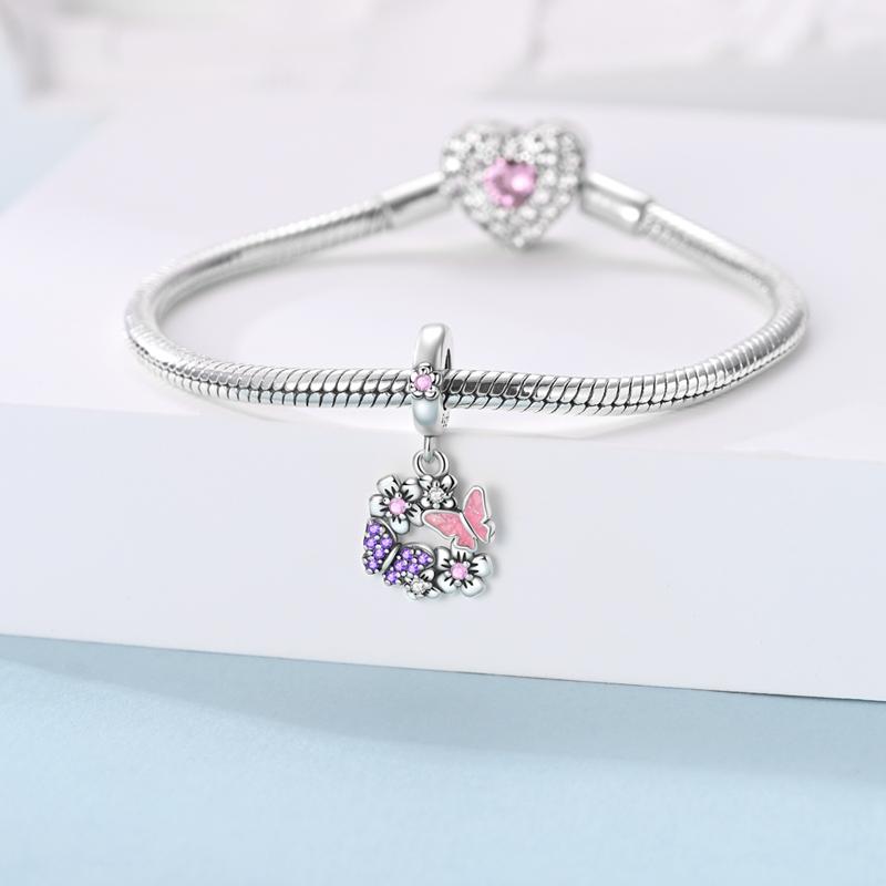 Charms Bead Copper Butterfly Wreath Dangle Pendant Fit Bangle Bracelet Necklace Diy Jewelry