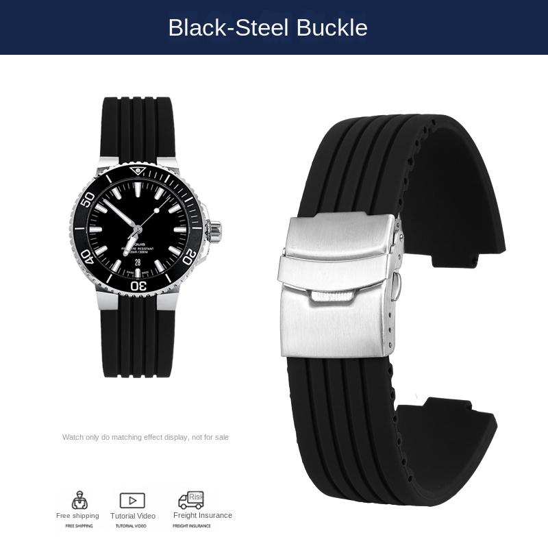 New Silicone Rubber Watchband For Oris Aquis 7330 7740 Series Watch Band 22x11mm 24x12mm Convex Strap Wristband Black Blue
