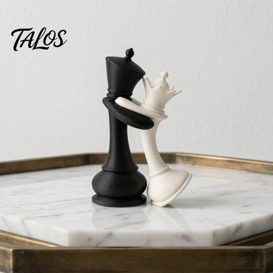 Black Chess Decoration King Queen Piece Figurine, 3D Printed Couple Statue, Modern Decor White for Anniversary Wedding Party Home Office Desk