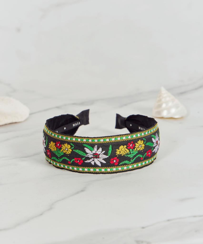 Maia Green Flower Jacquard Hairband - Plain Yellow-Green
