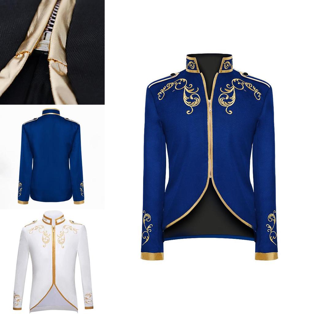 Blazer Lussuoso da Uomo Principe di Palazzo Ricami Dorati Giacca Slim Fit per Divertimento di Halloween