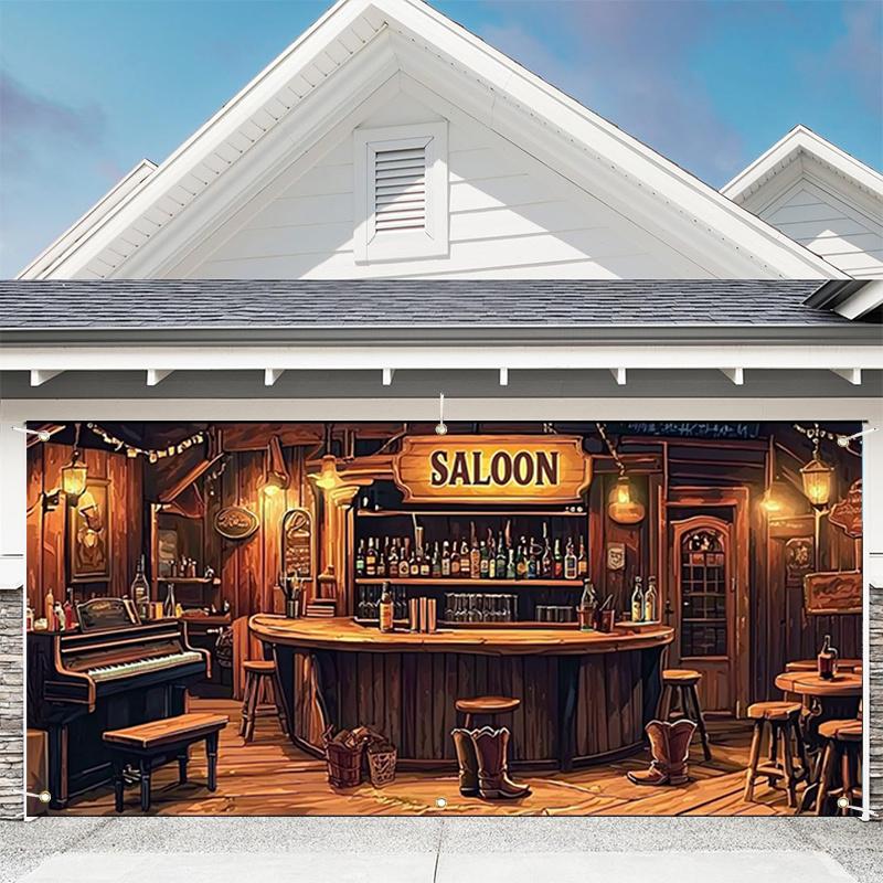 1 piece, Wild West Bar Party Banner - Indoor and Outdoor Decoration, Autumn West Theme Party Garage Door Background Cloth