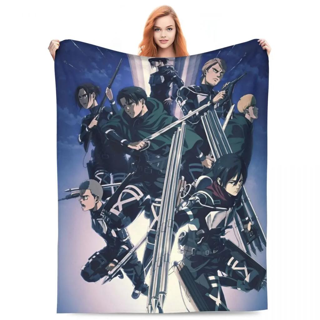 Attack On Titan Anime Manga Fleece Throw Blankets Action Blanket for Bedding Travel Lightweight Thin Bedroom Quilt