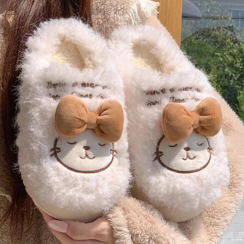 Cute Cartoon Cat Cotton Slippers Winter 2025 New Indoor Home Warm and Comfortable Without Shedding Hair Cotton Mop