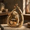 Resin Animal Sculpture Woodland Guardian Figurine Rustic Forest Woman with Fox Deer Owl Artistic Keepsake Boho Tabletop Ornament for Shelf