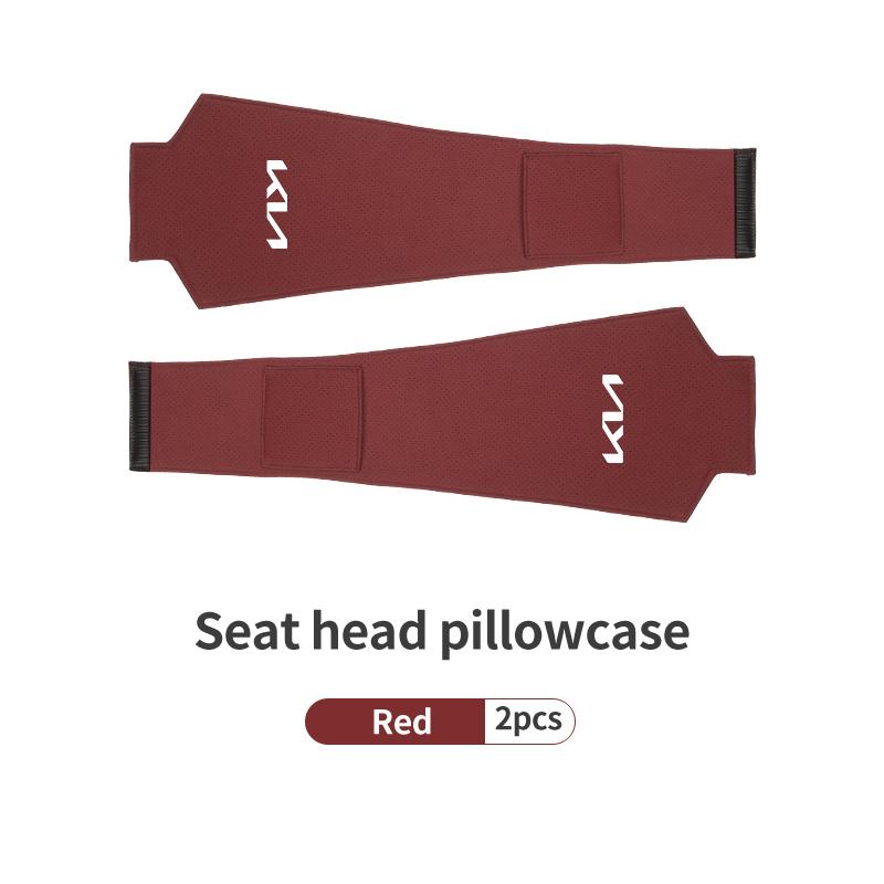 AAAFR1 Car Logo Headrest Cover Suede Perforated Breathable Head Pillowcase Pads For KIA Cerato Proceed Venga Stonic Picanto Sorento