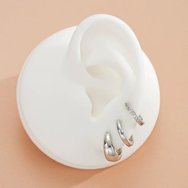 3/6Pcs Minimalist Stainless Steel Huggie Hoop Earrings Set Women Fashion Dainty Round Zircon Drops Earrings Daily Wear Jewelry