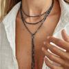 SHIXIN Vintage Acrylic Long Beads Chain Choker Necklace Women Elegant Geometric Pendant Necklace Adjustable Sweater Chain Gifts
