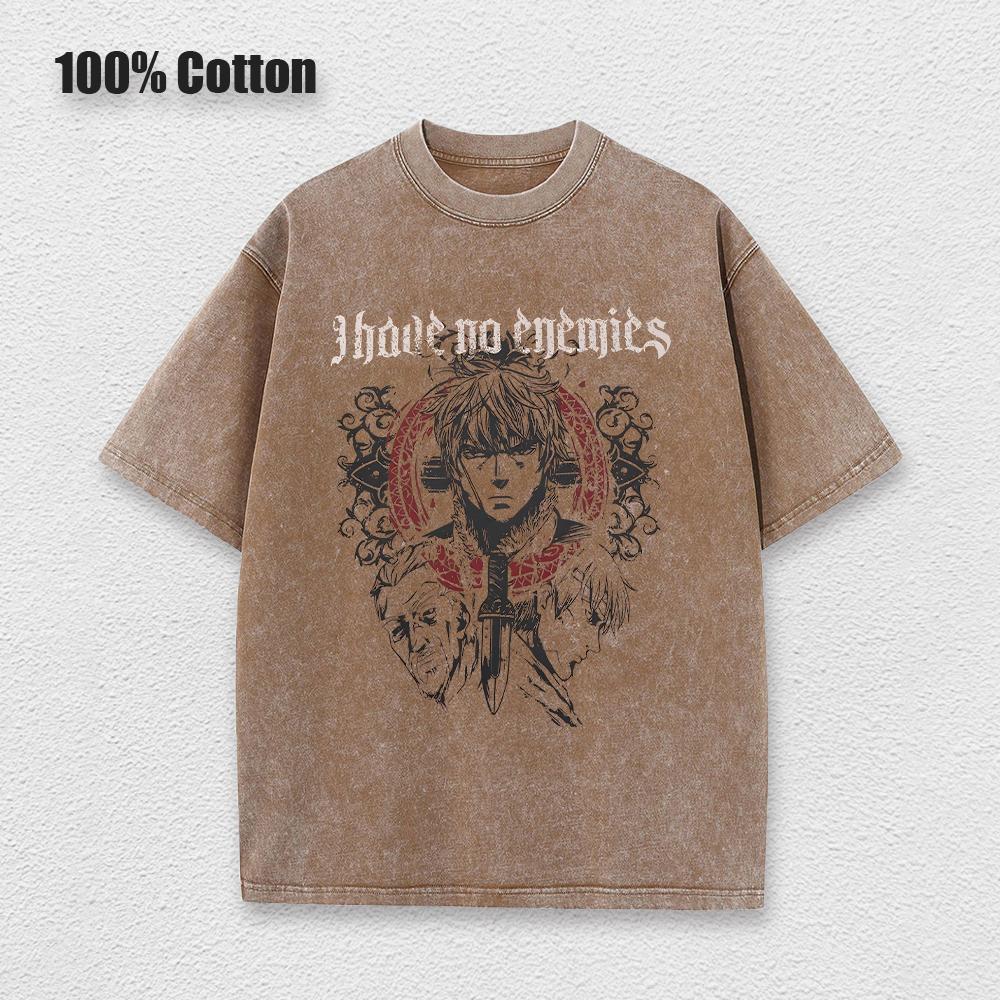 Anime Vinland Saga Printed Washed T Shirt Men 100% Cotton Retro Harajuku Vintage Y2k Hip Pop Street Style Tees Summer Unisex