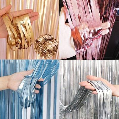 1 Bag 1x2m Matte Metallic Foil Fringe Shiny Rain Curtain Decor Wedding Decor Photography Background Party Supplies