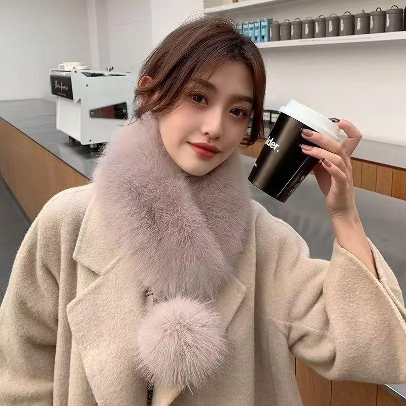 Luxury Velvet Texture Winter Outdoor Warm Scarf Solid Color Soft Faux Fur Collar Thickened Neck Scarf For Women