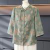 Elegant Seven-Sleeve Chinese Style Top for Women - Loose Fit, Printed Design, Perfect for Middle-Aged and Elderly Mothers or Grandmothers