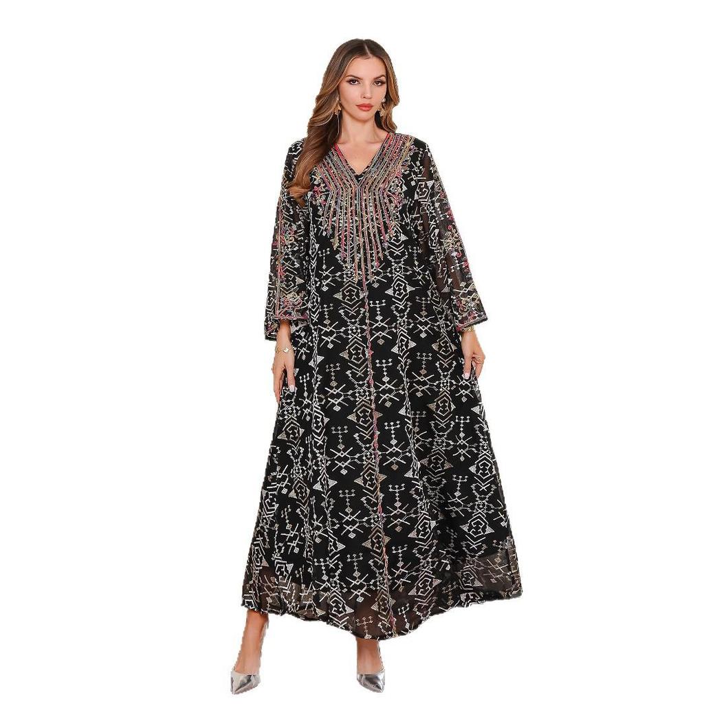 New 2025 Embroidered Abaya: Long Middle Eastern Muslim Women's Dress