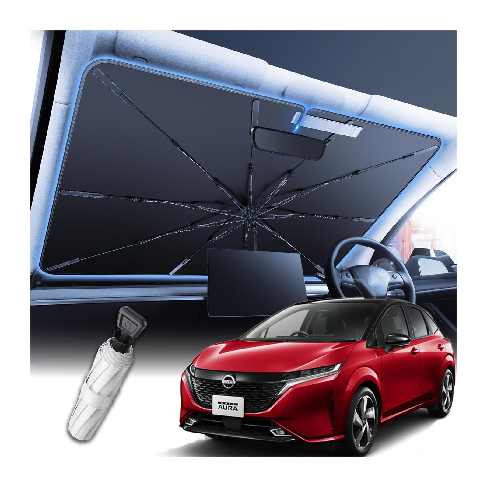 

2025 Усиленный солнцезащитный козырек на лобовое стекло для Nissan Note 10 см Складной солнцезащитный козырек с блокировкой света и вращающимся зонтом от жары УФ-защита Идеально подходит для автомобиля