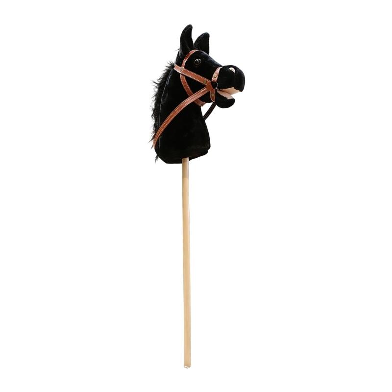 Stick Horse Plush Hobby Horse on a Stick with Wood Wheels Realistic Horse Neighing and Galloping Sounds for Kids