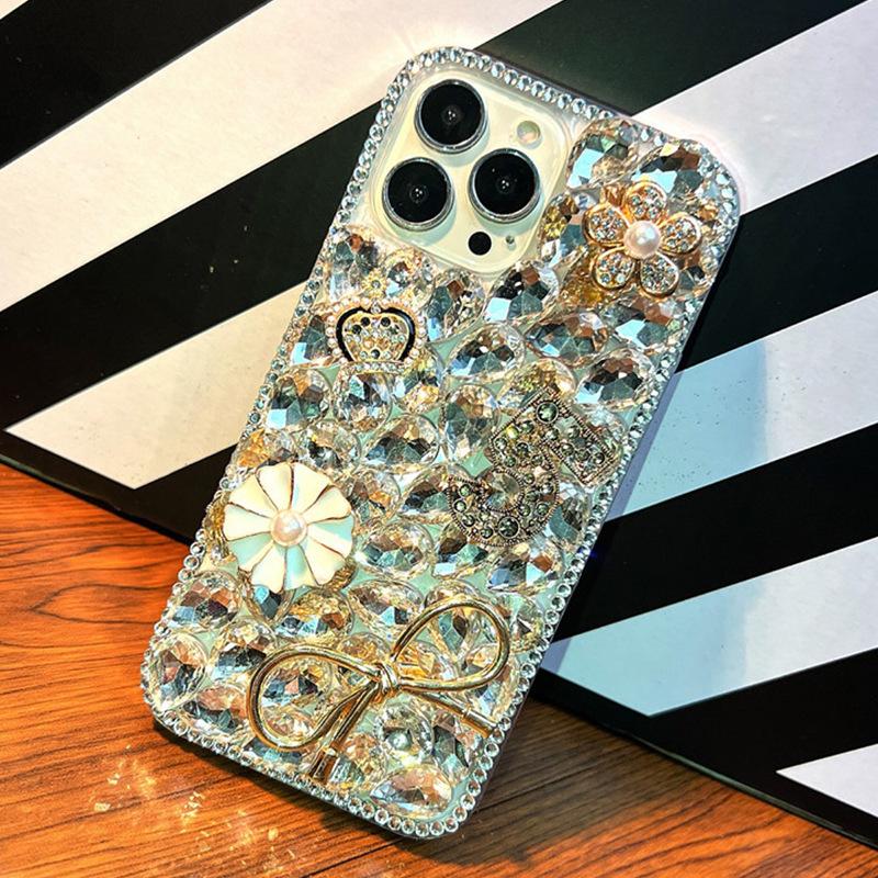 Iphone16Promax Mobile Phone Case Luxury Apple 14 Flowers 15 Hollow Bow 13 Crown Women'S Light Luxury