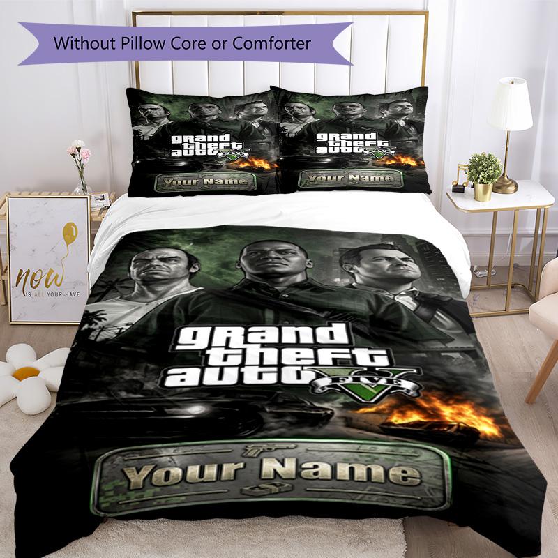 Gta Customize Your Name Bed CoverBed Suitable for Study room Wrinkle Resistant Bedroom Decor Best for Christmas