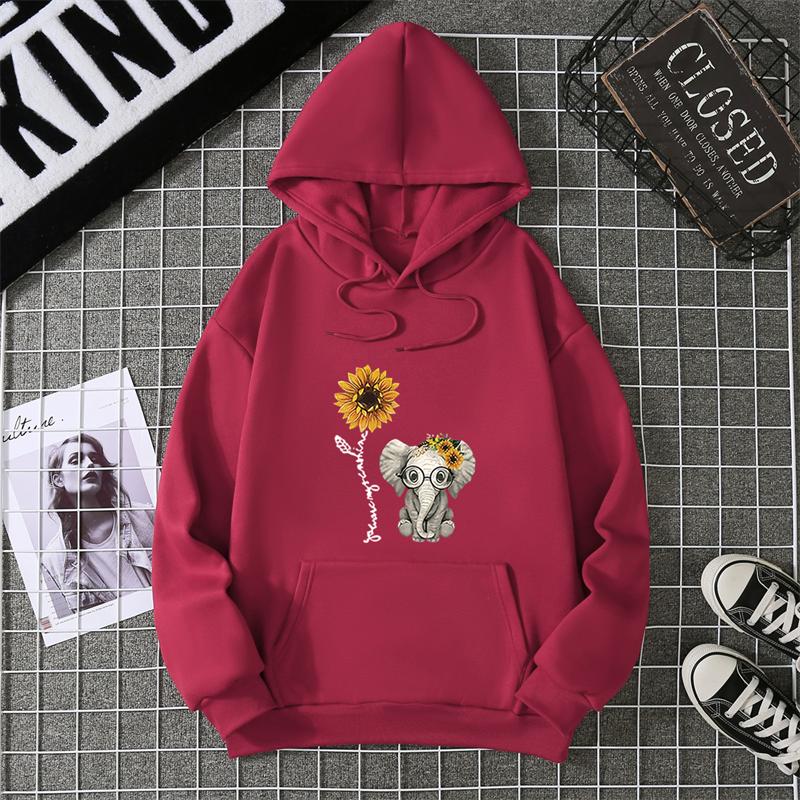 Women's Sunflower Elephant Printing Pattern Round Neck Pullover Long Sleeve Sweater Women Pullover Crew Neck Style