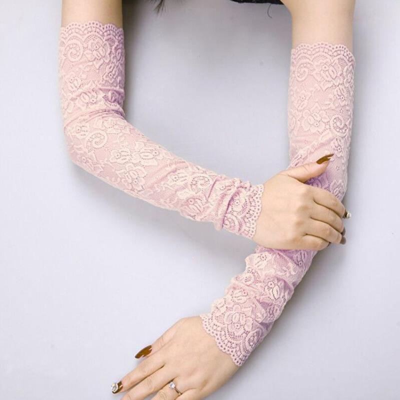 1Pair Summer Lace Long Sleeves Anti-Sunburn Arm Cover Women Breathable Hollow Hand Sleeves Driving Arm Sleeve Fingerless
