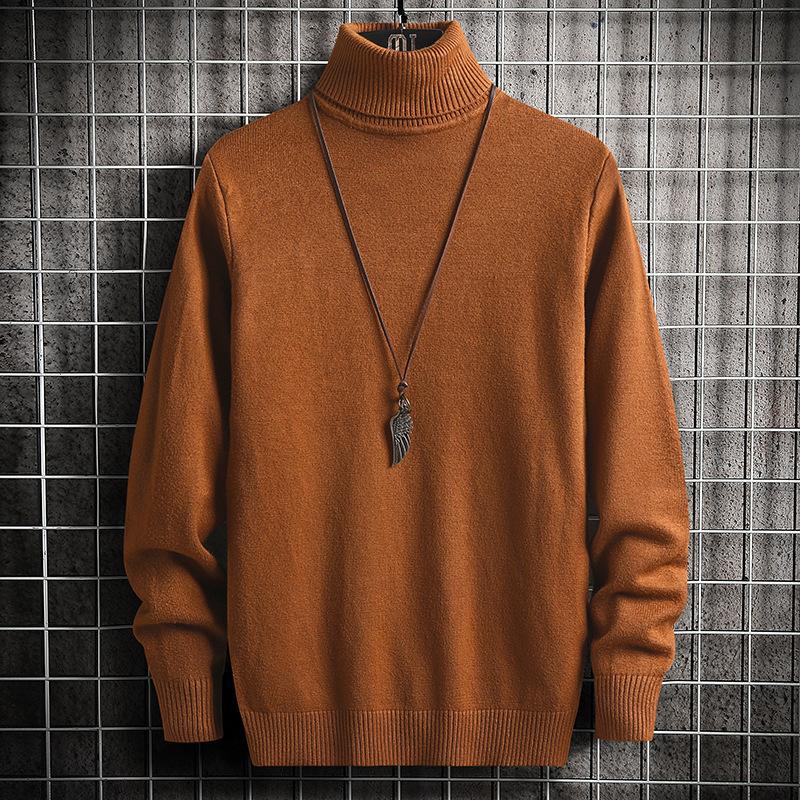 Men's Sweater Autumn and Winter High Collar Half High Collar New Slim Plus Velvet Thickening Warm Inner with Knitted Sweater