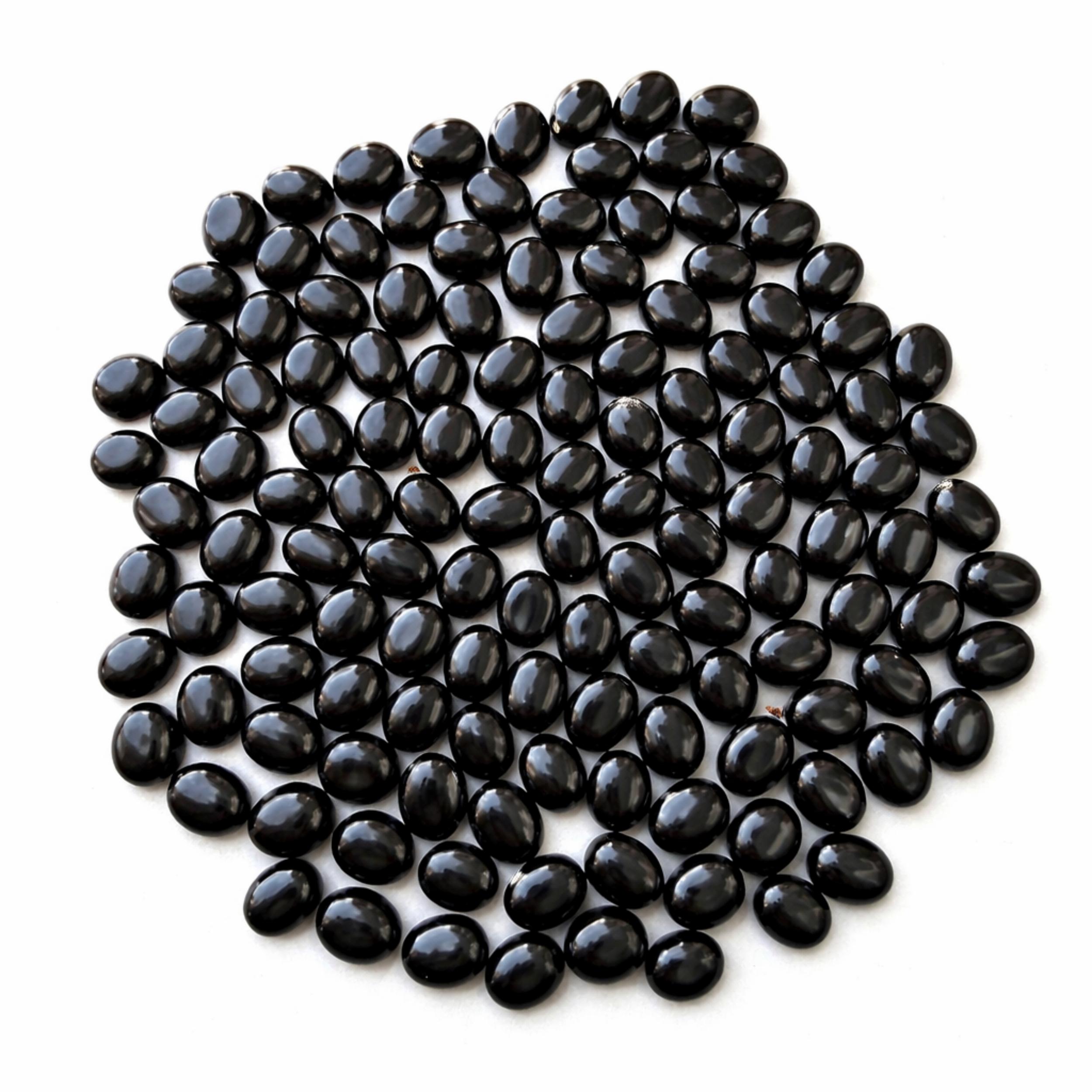 AAA+ Black Onyx Cabochon, Oval Flat Back Calibrated Gemstone for Jewelry Making 6x8mm чёрный