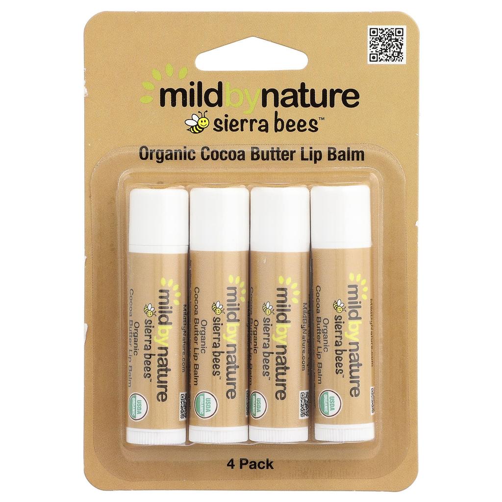 Mild By Nature Sierra Bees™, Organic Lip Balm, Cocoa Butter, 4 Pack, 4.25g (0.15oz) Each