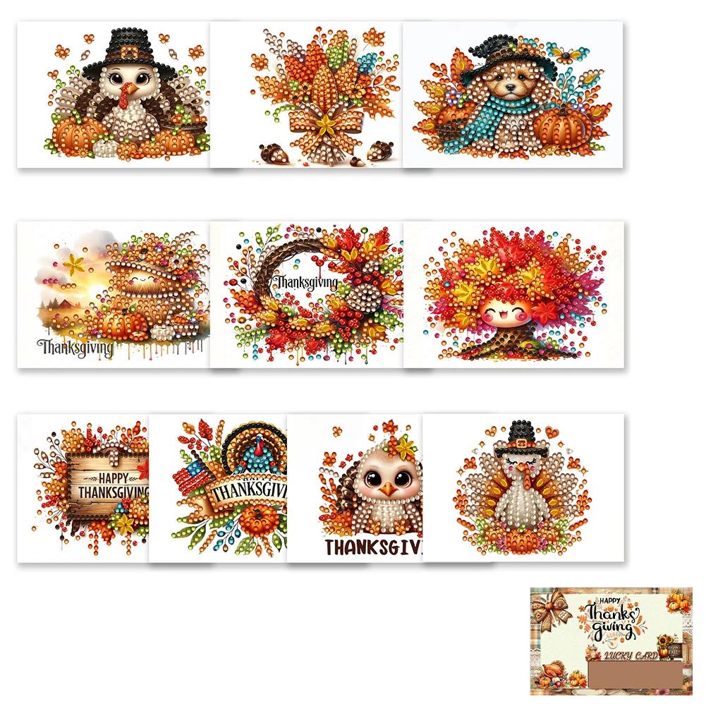 10PCS / 6PCS DIY Diamond Painting Greeting Card Set Rhinestone Diamond Art Mosaic Postcards Kit For Halloween and Holidays Theme