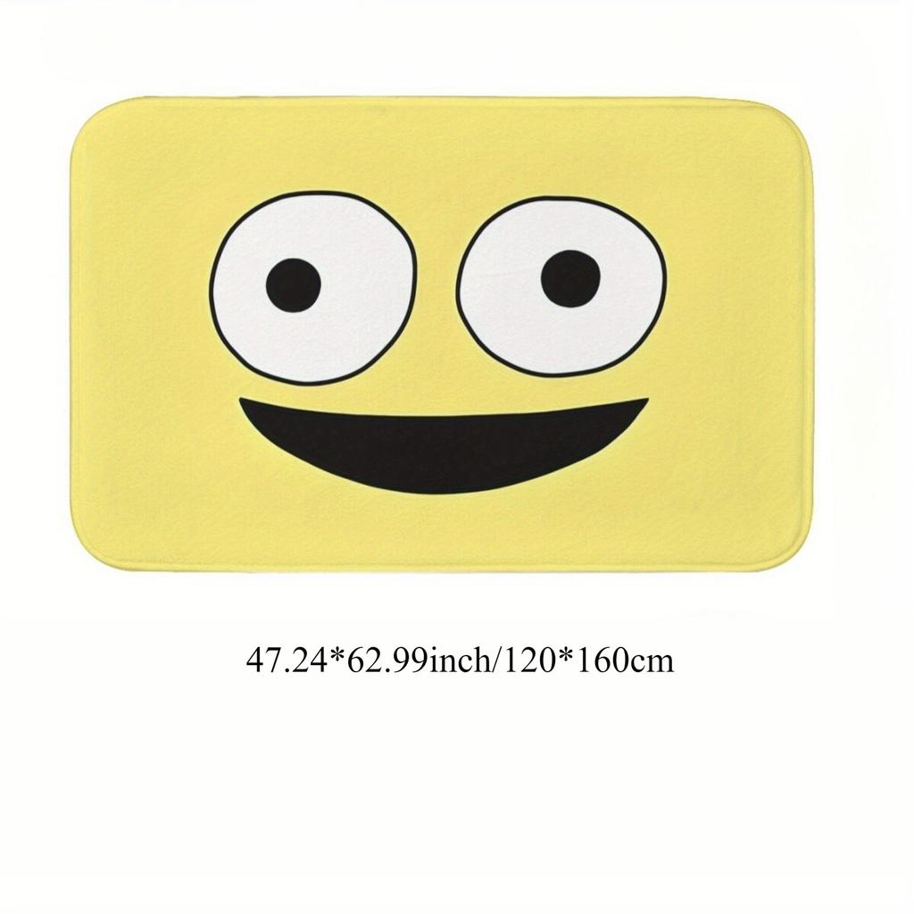 1pc Flannel Doormat, Outdoor Indoor Door Mat, Souvenir and Holiday Gift, Smiling Friend Logo Doormat, Rectangular Floor Mat