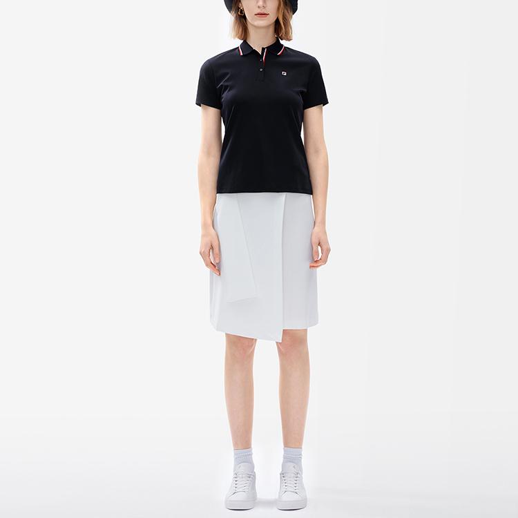 FILA Solid Color Sports Casual Short Sleeve Polo Shirt Women tops Legendary-Blue F11W221104FNV