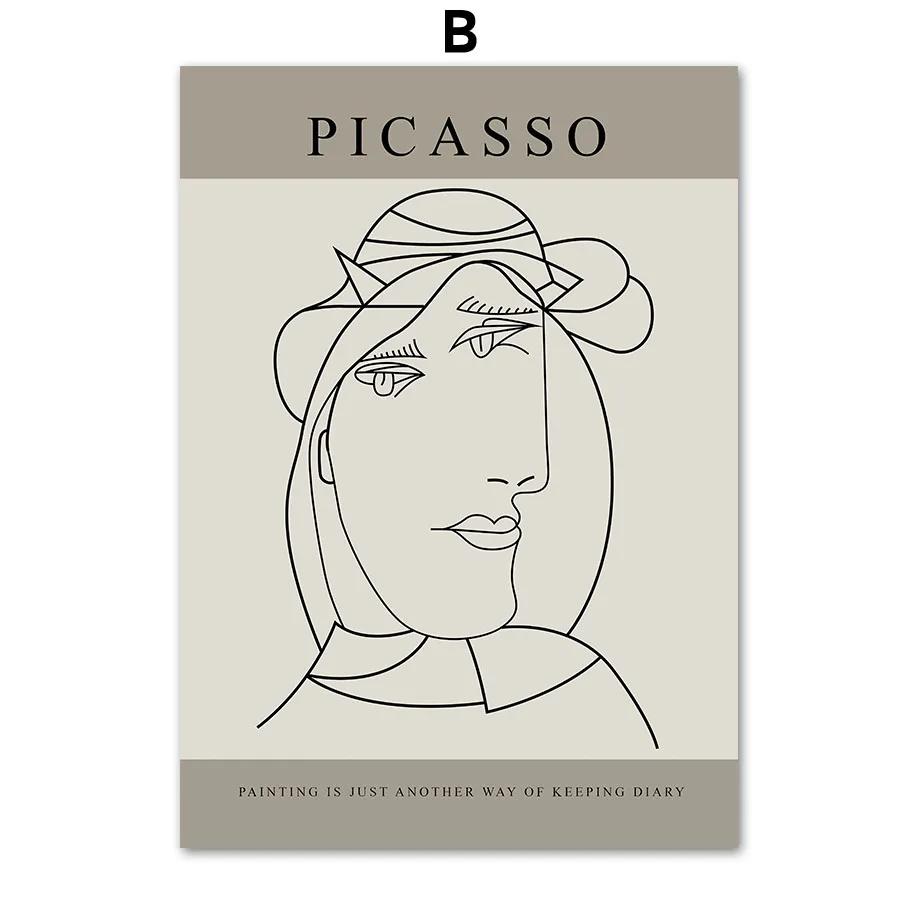 Abstract Line Woman Face Bird Dog Picasso Wall Art Mural Canvas Painting Posters And Prints Wall Pictures For Living Room Decor