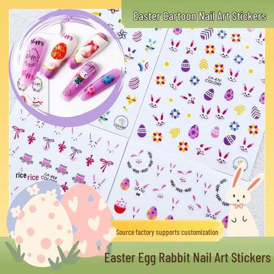 Easter Bunny & Colorful Eggs Cartoon Nail Stickers - Cute, Stylish Design