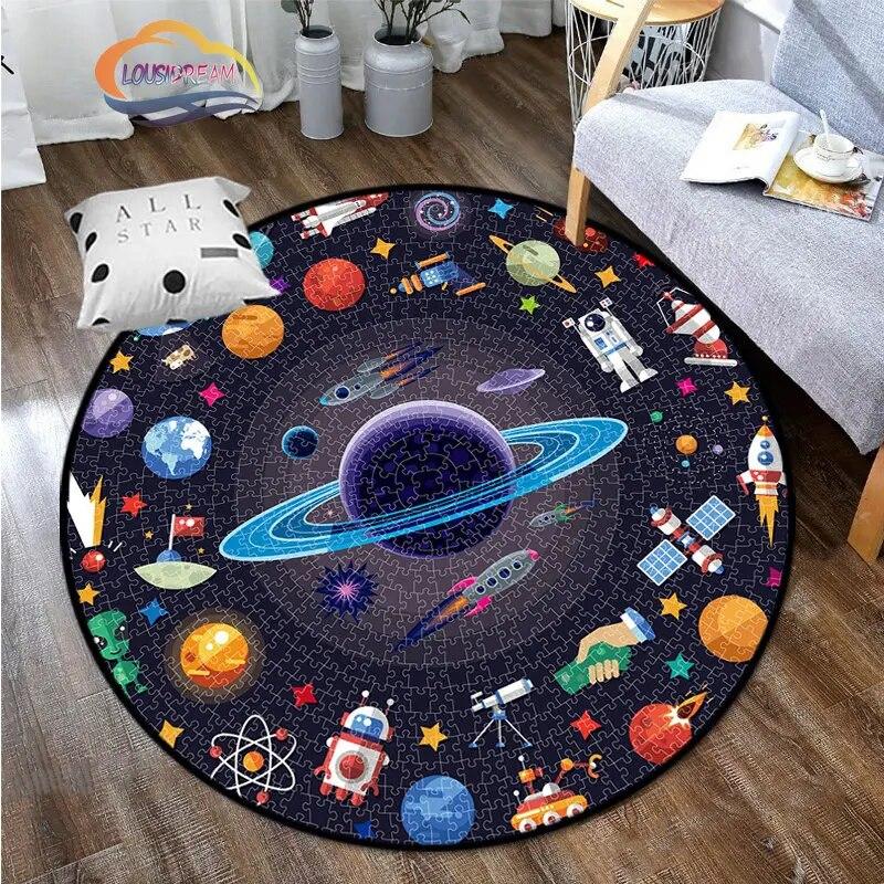 Space Universe Vector Ufo and Many Planets In Galaxy Round Bedroom Floor Mat Cosmos  solar system pattern Decoration Carpets