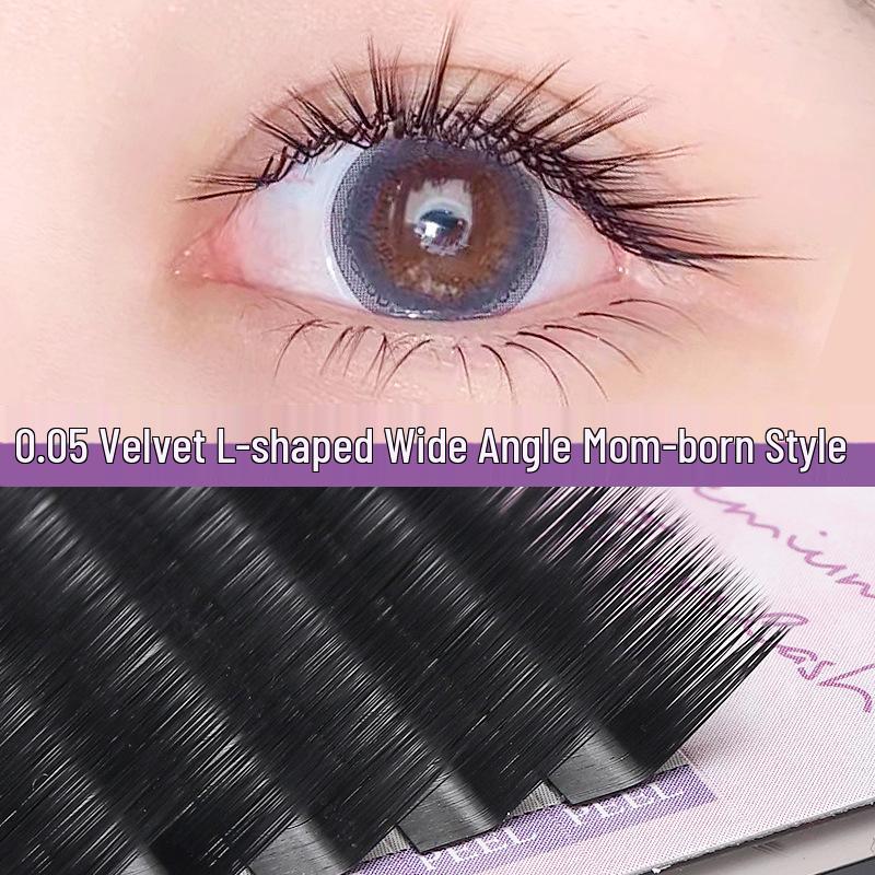 

Velvet L-Shaped Wide-Angle 162° Grafted Eyelashes: Baby Curl Blooming Cat-eye 10mm