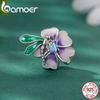 BAMOER 925 Sterling Silber Blume & Vogel Perle Schmetterling Charms für Frauen Original Armband & Armreif Emaille Prozess Edlen Schmuck