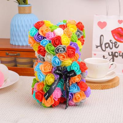 16*24cm Ursuleț de pluș Artificial cu Trandafiri Multicolori Cadou Romantic de Ziua Îndrăgostiților Prietenă Femei Urs de Aniversare